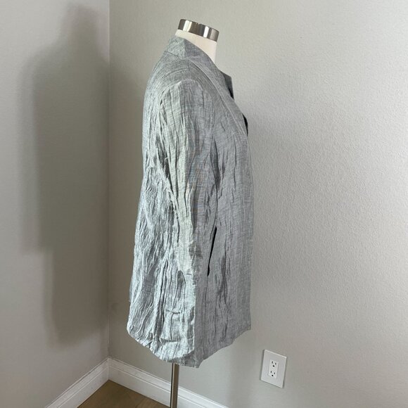 Eileen Fisher Womens Medium Petite Silver Crinkle Linen Blend Open Jacket - Picture 6 of 15